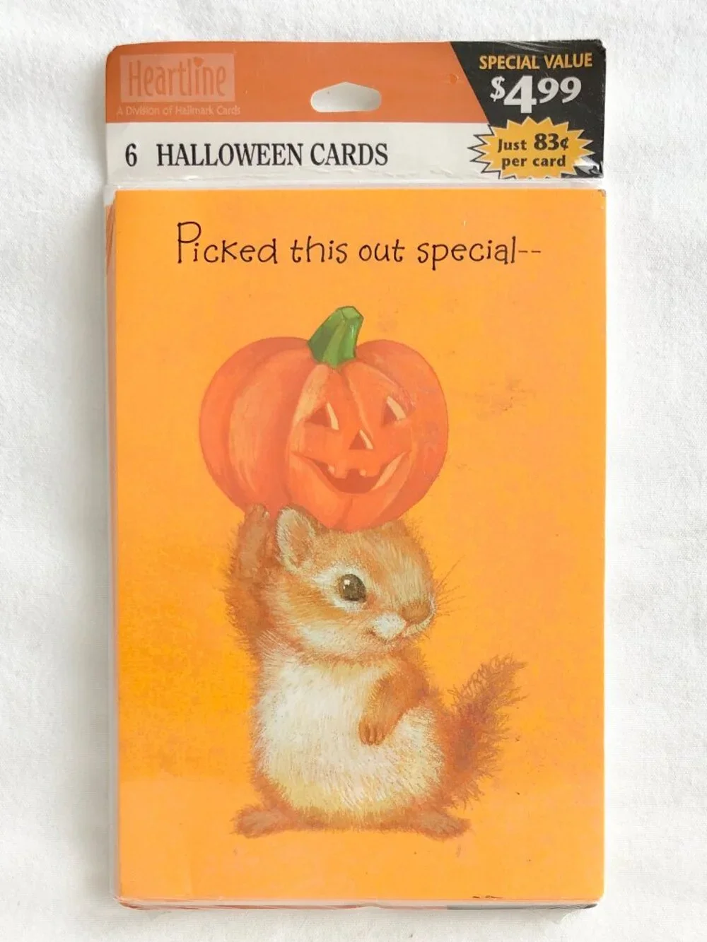 New! 6 Vtg HALLMARK Halloween Cards Squirrel Chipmunk Jack O Lantern Pumpkin USA